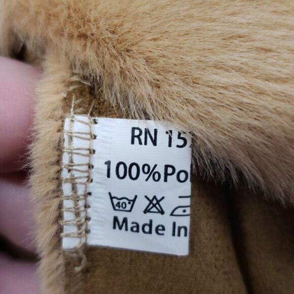 Honey Brown Faux Fur Teddy Jacket sz 14 Lightweight NWT - Picture 7 of 11